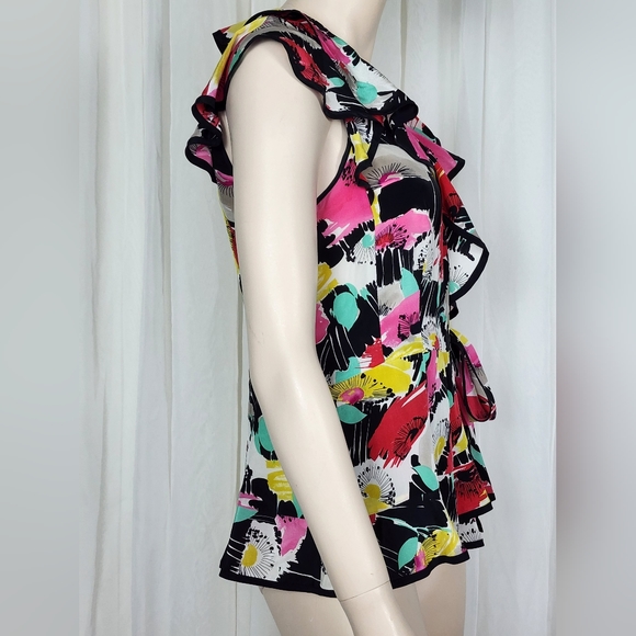 Nanette Lepore silk ruffled wrap tie floral top blouse M/10 - Picture 4 of 11